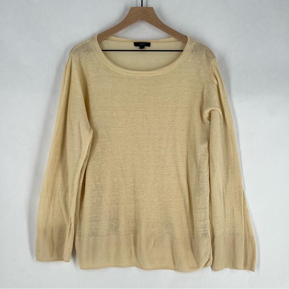 J. Crew Cream Lightweight Linen Relaxed Fit Long‎ Sleeve Sweater Size S